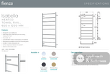 Fienza 82760120 Isabella Heated Towel Rail 600 x 1200mm Chrome - Heated Towel Ladder