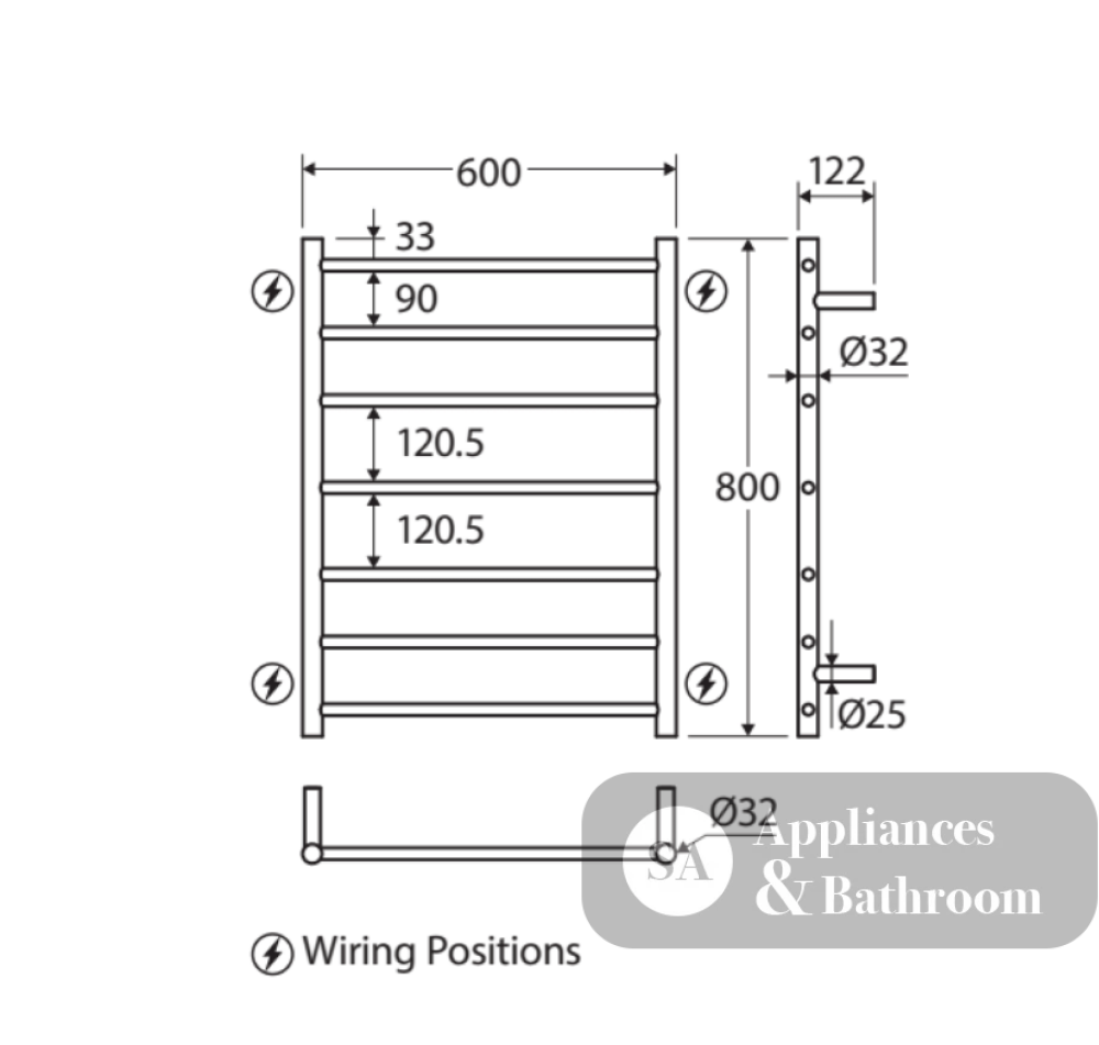 Fienza 8276080 Isabella Heated Towel Rail 600 x 800mm Chrome
