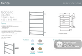Fienza 8276080 Isabella Heated Towel Rail 600 x 800mm Chrome