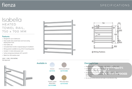 Fienza 8277570UB Isabella Heated Towel Rail 750 x 700mm Urban Brass