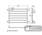 Fienza 8279075 Isabella Heated Towel Rail 900 x 750mm Chrome