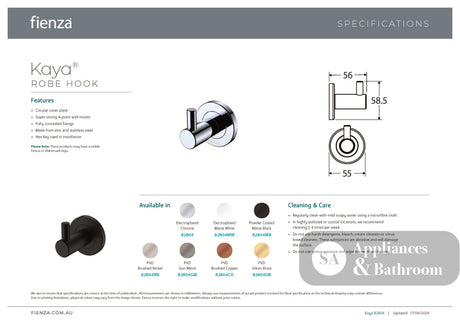 Fienza 82804 Kaya Robe Hook Chrome - Robe Hooks