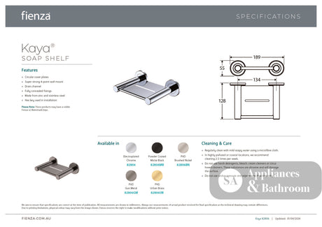 Fienza 82806GM Kaya Soap Shelf Gunmetal Grey - Soap Holders
