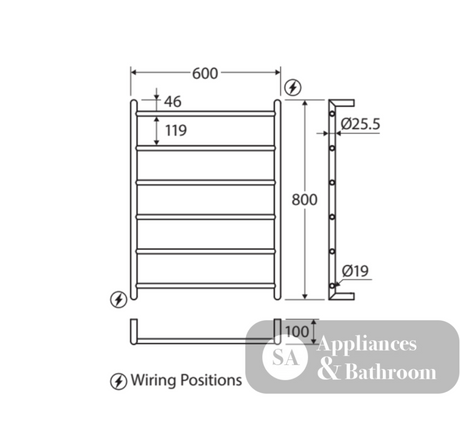 Fienza 8286080MB Kaya Heated Towel Rail 600 x 800mm Matte Black