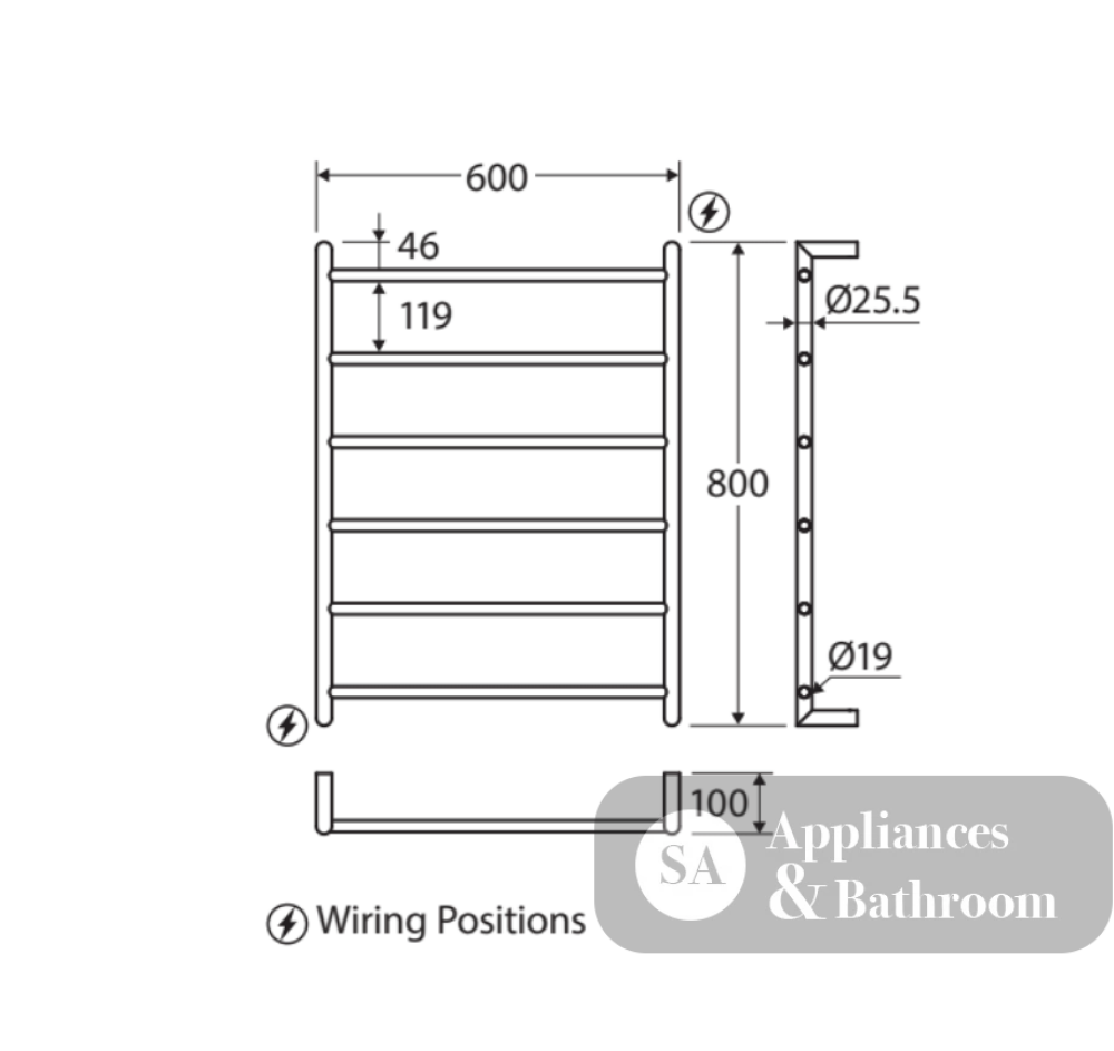 Fienza 8286080UB Kaya Heated Towel Rail 600 x 800mm Urban Brass
