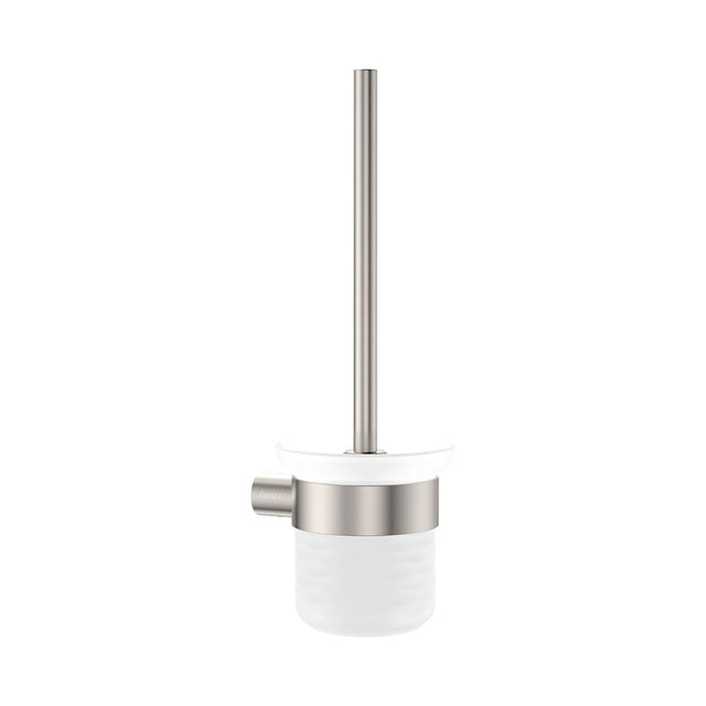 Fienza 889010BN Empire Slim Toilet Brush & Glass Holder Brushed Nickel - Accessories