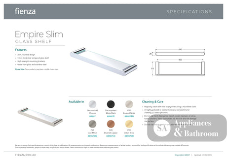Fienza 88907CO Empire Slim Shower Shelf Glass Brushed Copper - Bathroom Shelves