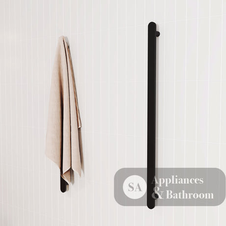 Fienza 889900B Empire Slim Vertical Heated Towel Rail 12V 900mm (1 Bar) Matte Black - Towel Ladder