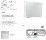 Fienza 900mm PSC900W-LED Mirror LED Cabinet Gloss White - Mirrors & Cabinets