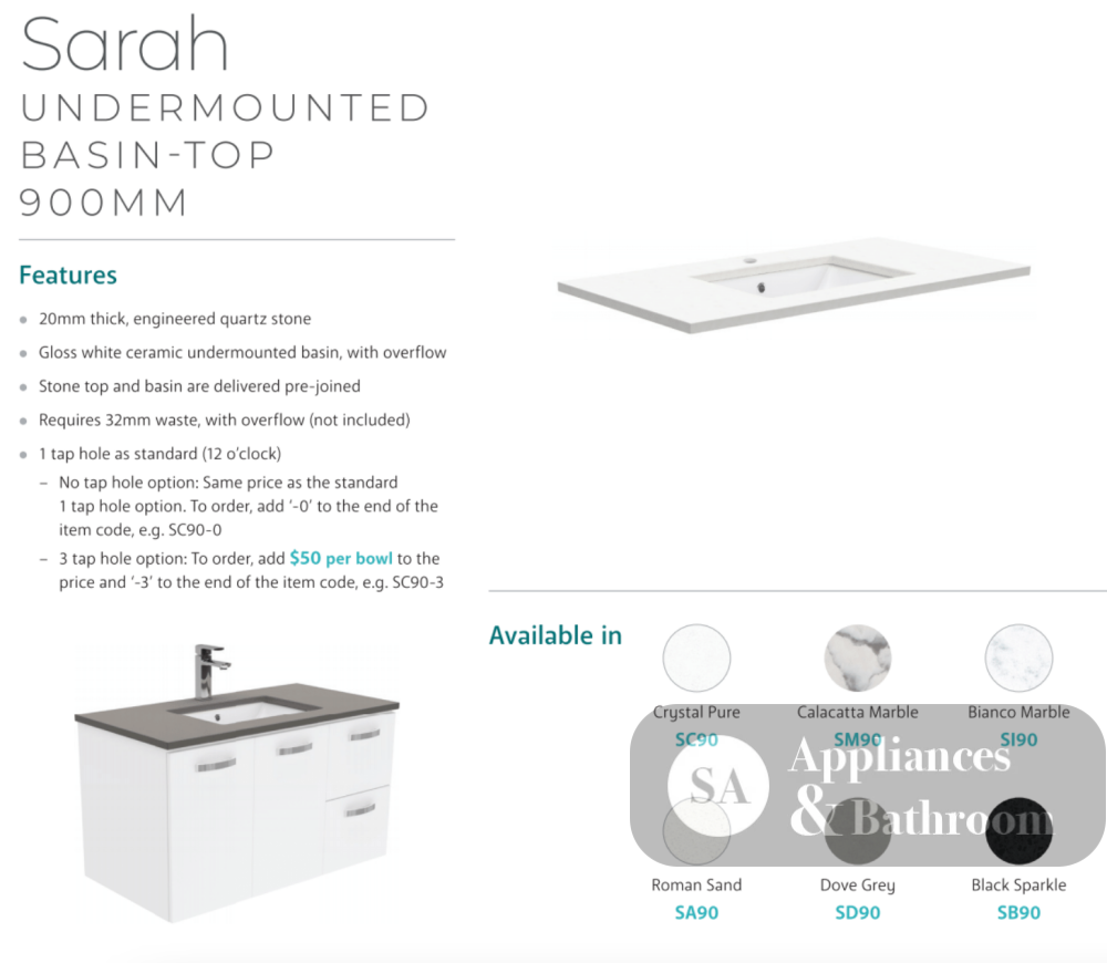 Fienza 900Mm Sc90Skl Crystal Pure Undermount Stone Top Edge Scandi Oak Vanity Unit On Kickboard Left