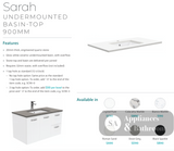 Fienza 900Mm Sc90Skl Crystal Pure Undermount Stone Top Edge Scandi Oak Vanity Unit On Kickboard Left