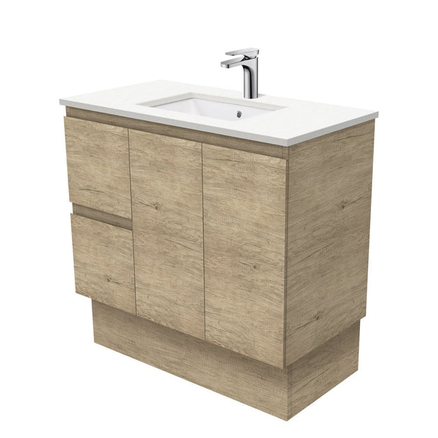 Fienza 900Mm Sc90Skl Crystal Pure Undermount Stone Top Edge Scandi Oak Vanity Unit On Kickboard Left