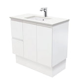 Fienza 900Mm Sc90Zkl Crystal Pure Undermount Stone Top Fingerpull Vanity Unit With Kickboard Satin