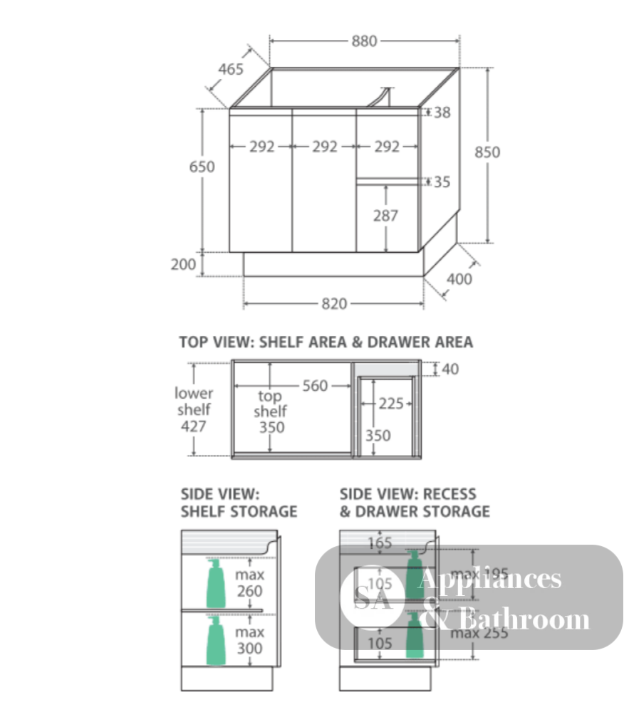 Fienza 900Mm Sc90Zkl Crystal Pure Undermount Stone Top Fingerpull Vanity Unit With Kickboard Satin