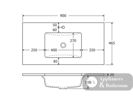 Fienza 900Mm Sc90Zkl Crystal Pure Undermount Stone Top Fingerpull Vanity Unit With Kickboard Satin