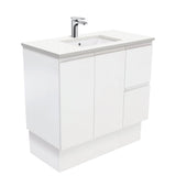 Fienza 900Mm Sc90Zkr Crystal Pure Undermount Stone Top Fingerpull Vanity Unit With Kickboard Satin