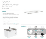 Fienza 900Mm Sc90Zkr Crystal Pure Undermount Stone Top Fingerpull Vanity Unit With Kickboard Satin