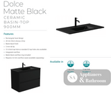 Fienza 900Mm Tclb90Cr Dolce Matte Black Fingerpull Gloss White Vanity On Kickboard Right Drawers -