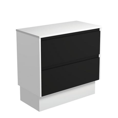 Fienza 90BBWK Amato 900 On Kickboard Cabinet Satin White Panels Satin Black Cabinet Only - Cabinet Only
