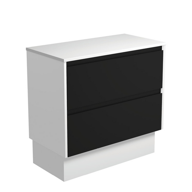 Fienza 90BBWK Amato 900 On Kickboard Cabinet Satin White Panels Satin Black Cabinet Only - Cabinet Only