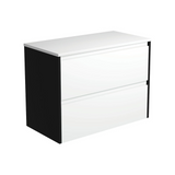 Fienza 90BWB Amato 900 Wall Hung Cabinet Satin Black Panels Satin White Cabinet Only - Cabinet Only