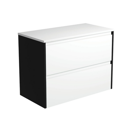 Fienza 90BWB Amato 900 Wall Hung Cabinet Satin Black Panels Satin White Cabinet Only - Cabinet Only