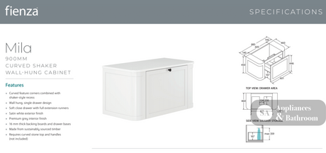 Fienza 90CM Mila Curved Satin White 900 Wall Hung Cabinet - Vanity Units