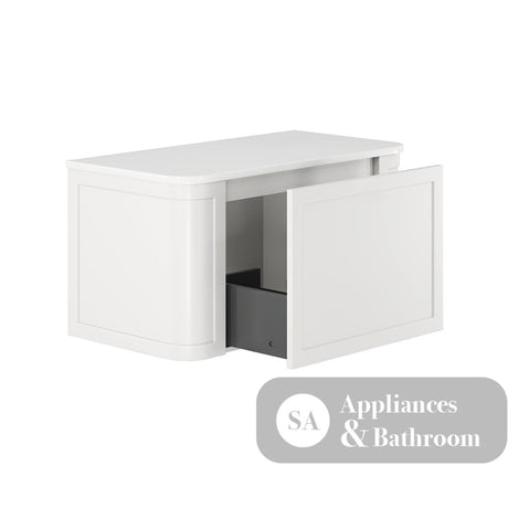 Fienza 90CM Mila Curved Satin White 900 Wall Hung Cabinet - Vanity Units