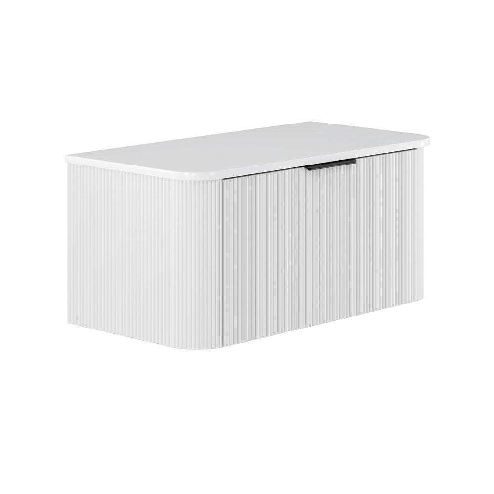 Fienza 90UW-C Minka Curved Satin White 900 Wall Hung Cabinet - Vanity Units