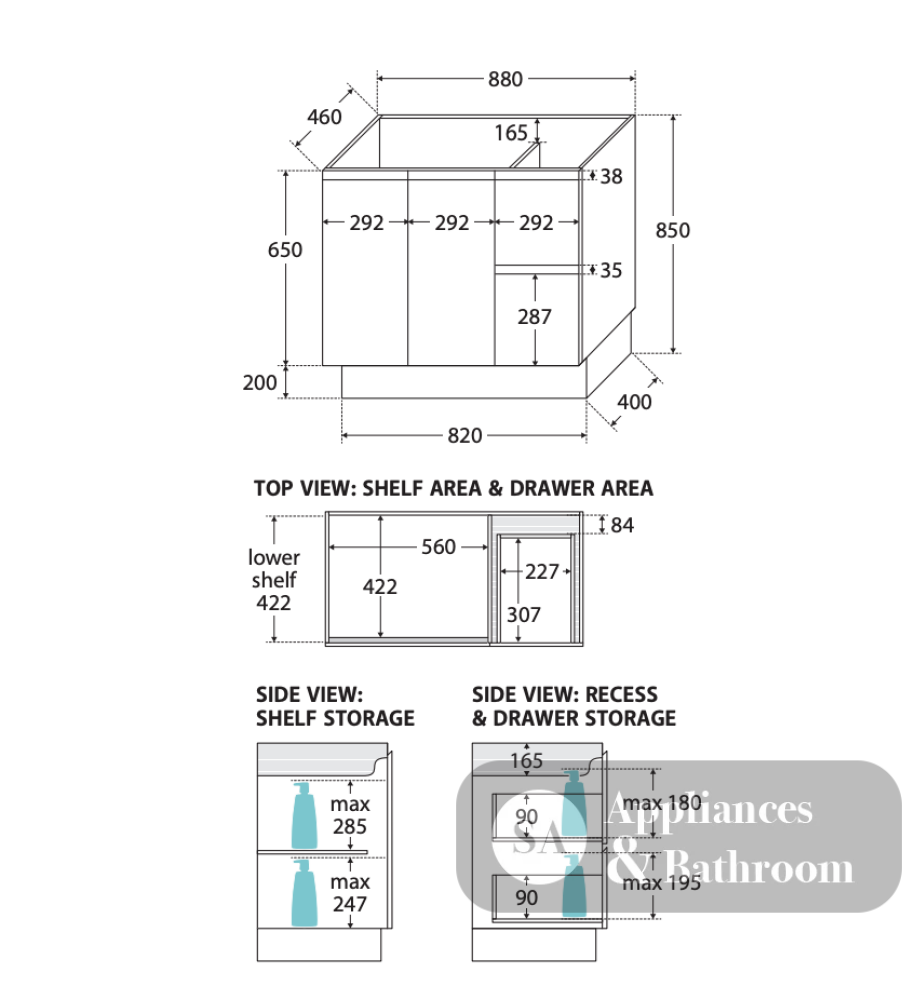 Fienza 90WAKR Edge Walnut 900 Cabinet on Kickboard Right Hand Drawers Cabinet Only - Cabinet Only