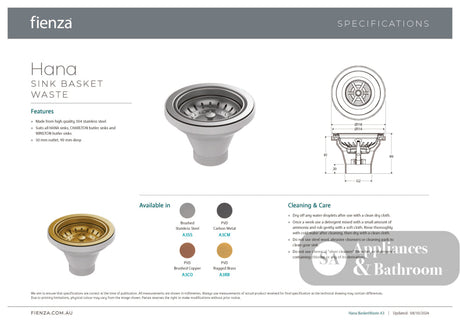 Fienza A3SS Hana Round Basket Waste - Kitchen Tapware