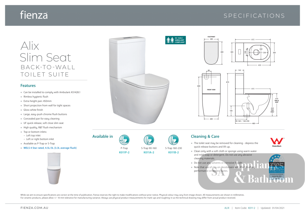 Fienza Alix Back-to-Wall Suite - Slim Seat - Back to Wall Suites