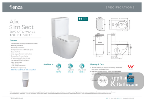 Fienza Alix Back-to-Wall Suite - Slim Seat - Back to Wall Suites