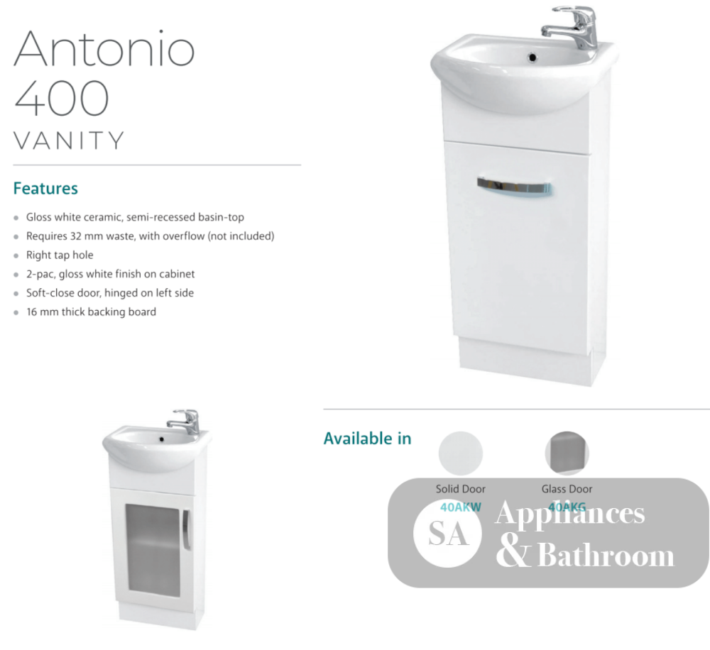 Fienza Antonio 40Akw 400Mm White Vanity Solid Door - Special Order Units
