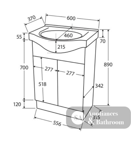 Fienza Antonio 60Ekw 600Mm White Vanity Unit - Special Order Units