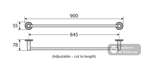 Fienza Axle Single Towel Rail 900mm 83101 - Chrome - Towel Rail