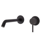 Fienza Axle Wall Basin/Bath Mixer Set Matte Black Small Round Plates 200Mm Outlet 231104B-200