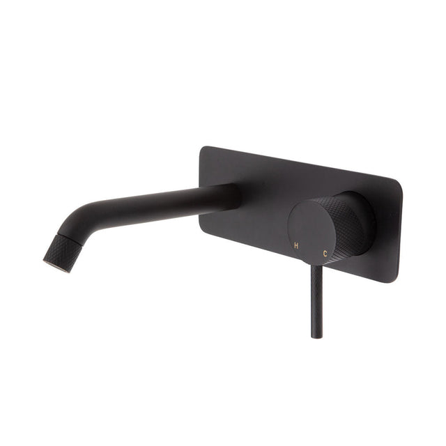 Fienza Axle Wall Basin/Bath Mixer Set Matte Black Soft Square Plate 160Mm Outlet 231106B Bathroom