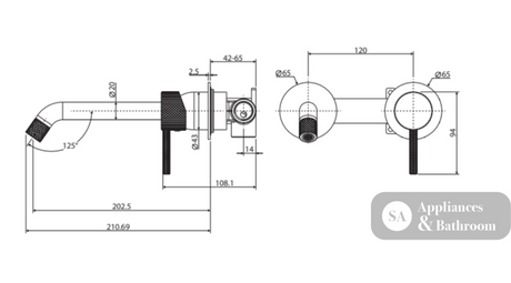 Fienza Axle Wall Basin/Bath Mixer Set Urban Brass Small Round Plates 160Mm Outlet 231104Ub-200