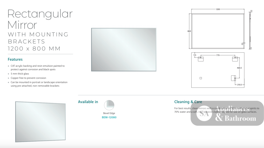 Fienza BEM-12080 Bevel Edge Rectangular Mirror 1200 x 800mm - Mirrors