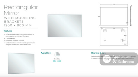Fienza BEM-12080 Bevel Edge Rectangular Mirror 1200 x 800mm - Mirrors