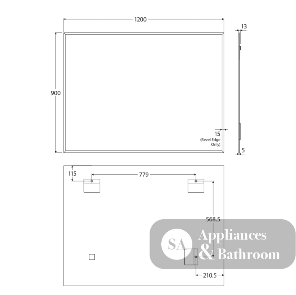 Fienza BEM-12090 Bevel Edge Rectangular Mirror 1200 x 900mm - Mirrors