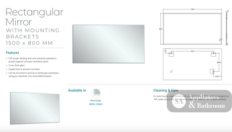 Fienza BEM-15080 Bevel Edge Rectangular Mirror 1500 x 800mm - Mirrors