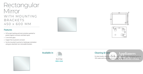 Fienza BEM-4560 Bevel Edge Rectangular Mirror 450 x 600mm - Mirrors