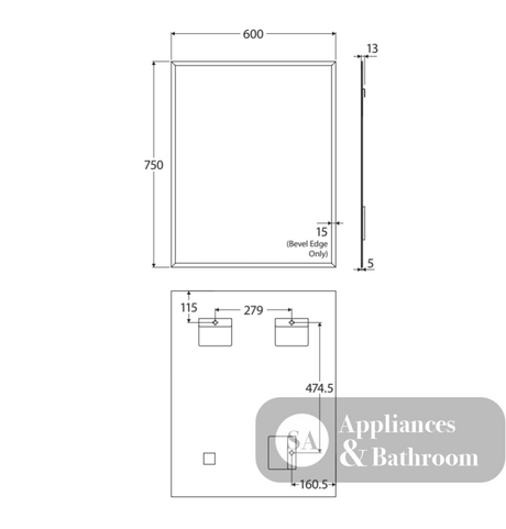 Fienza BEM-6075 Bevel Edge Rectangular Mirror 600 x 750mm - Mirrors