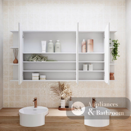 Fienza BSS150 Bevel Edge 1200 Mirror Cabinet 2 Side Shelves - Mirrors & Cabinets