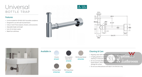 Fienza BTRAPBN Brushed Nickel Bottle Trap - Basins