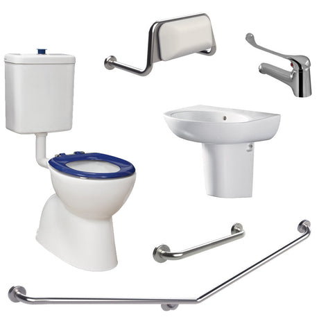 Fienza CARE2R Accessible Toilet Care Kit 2 with Right Hand 40° Degrees Rail Blue Seat - Adjustable Link Toilet