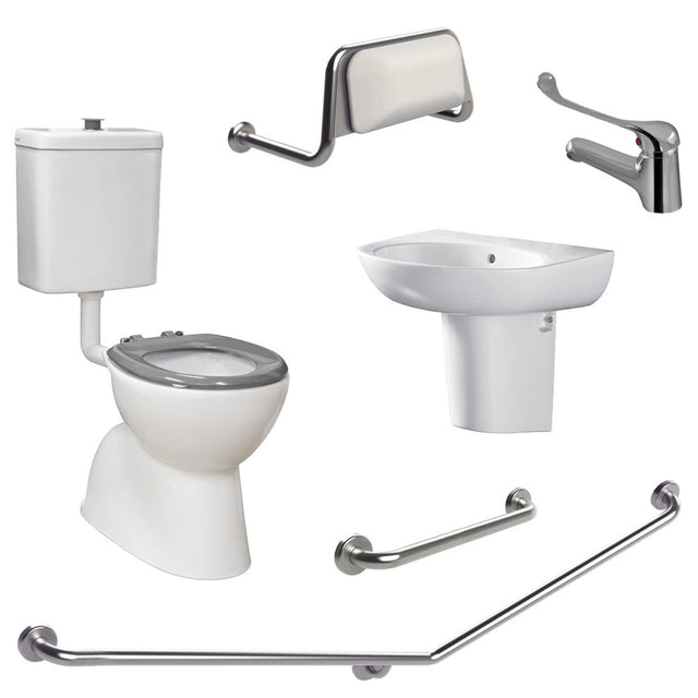 Fienza CARE2RG Accessible Toilet Care Kit 2 with Right Hand 40° Degrees Rail Grey Seat - Adjustable Link Toilet