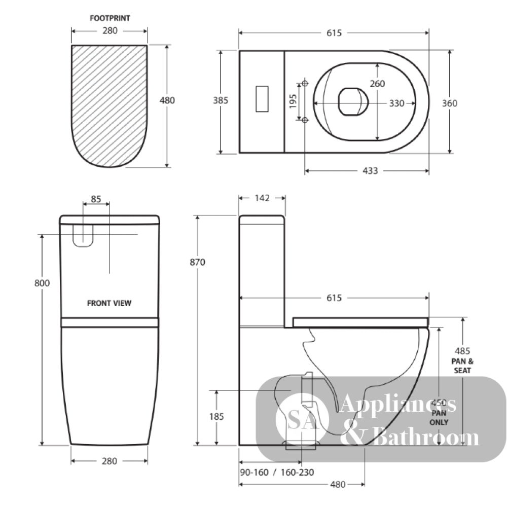Fienza CARE3B Ambulant Back to Wall Toilet Care Kit S-Trap 160-220 - Back-to-Wall Toilet